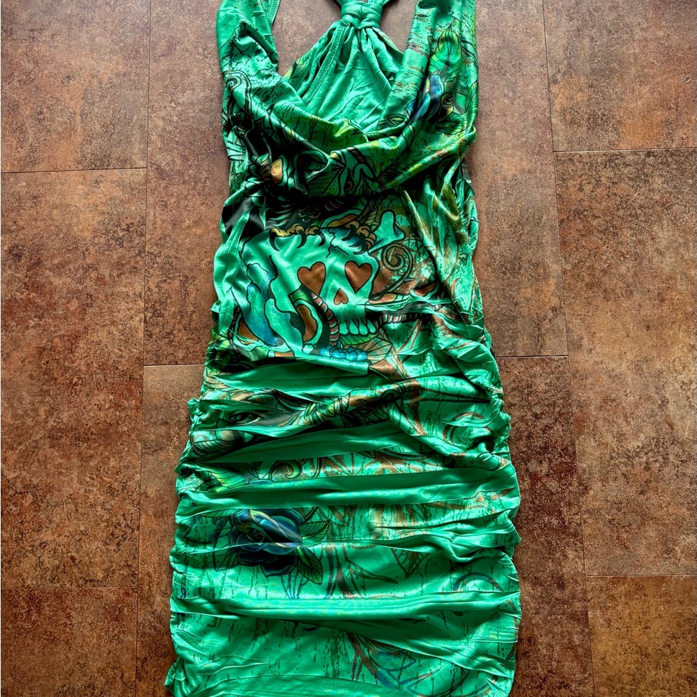 Green skull party dress